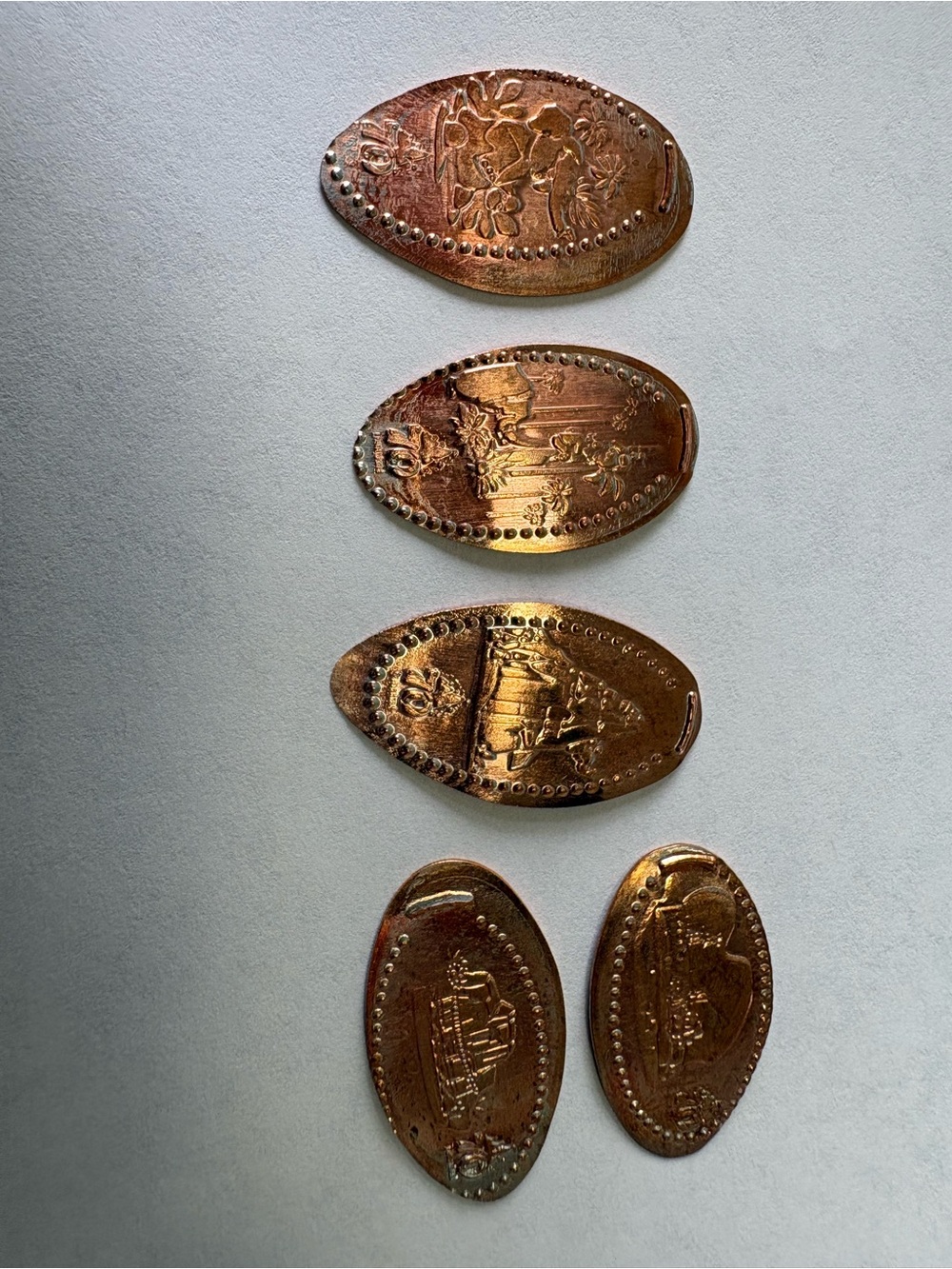 Set of 5 Disneyland 70th Anniversary Pressed Pennies